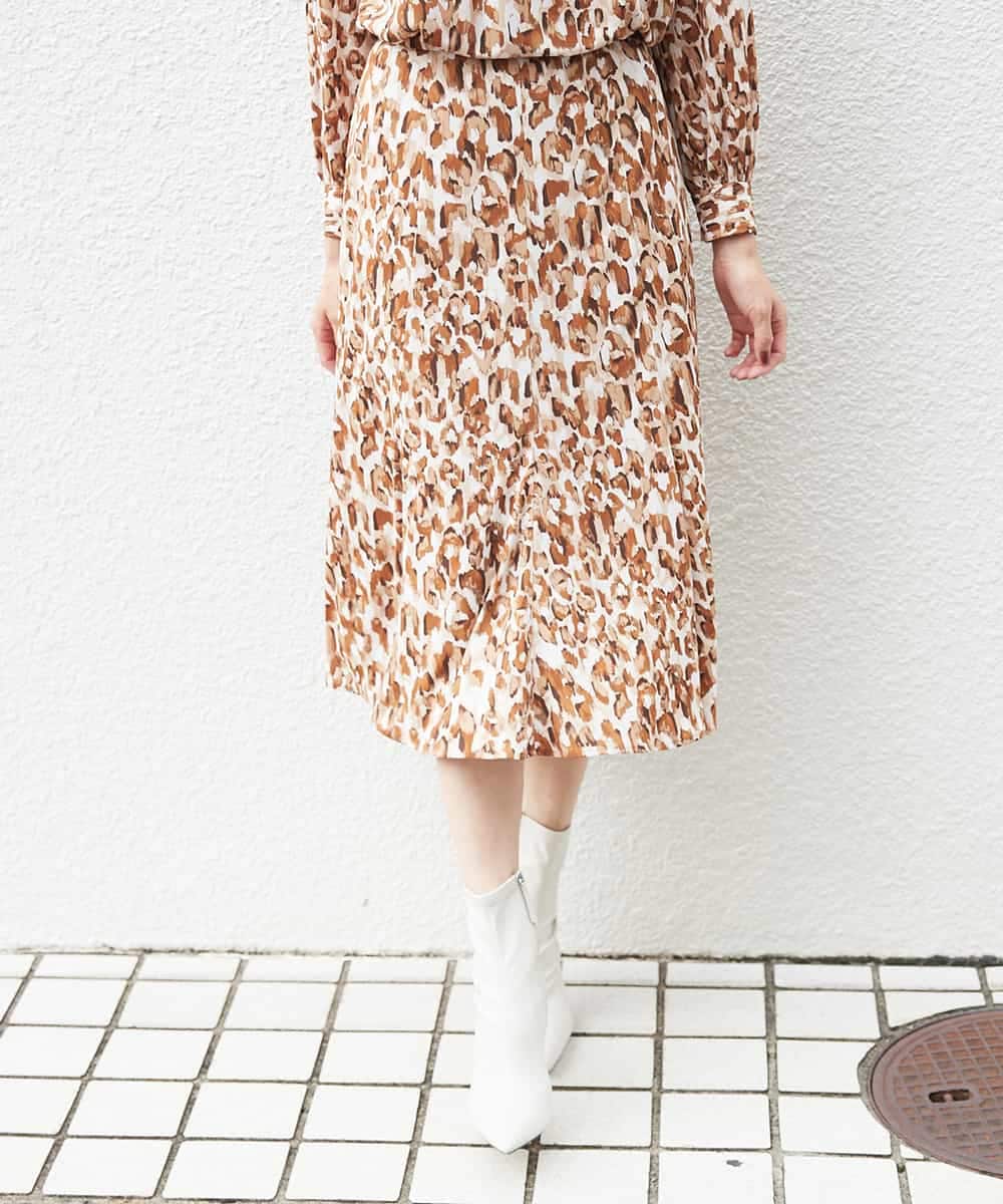 FMHJM16290 MICHEL KLEIN(ミッシェルクラン) ［セットアップ対応/洗える］ペイントレオパードプリントジャージースカート レッド(05)