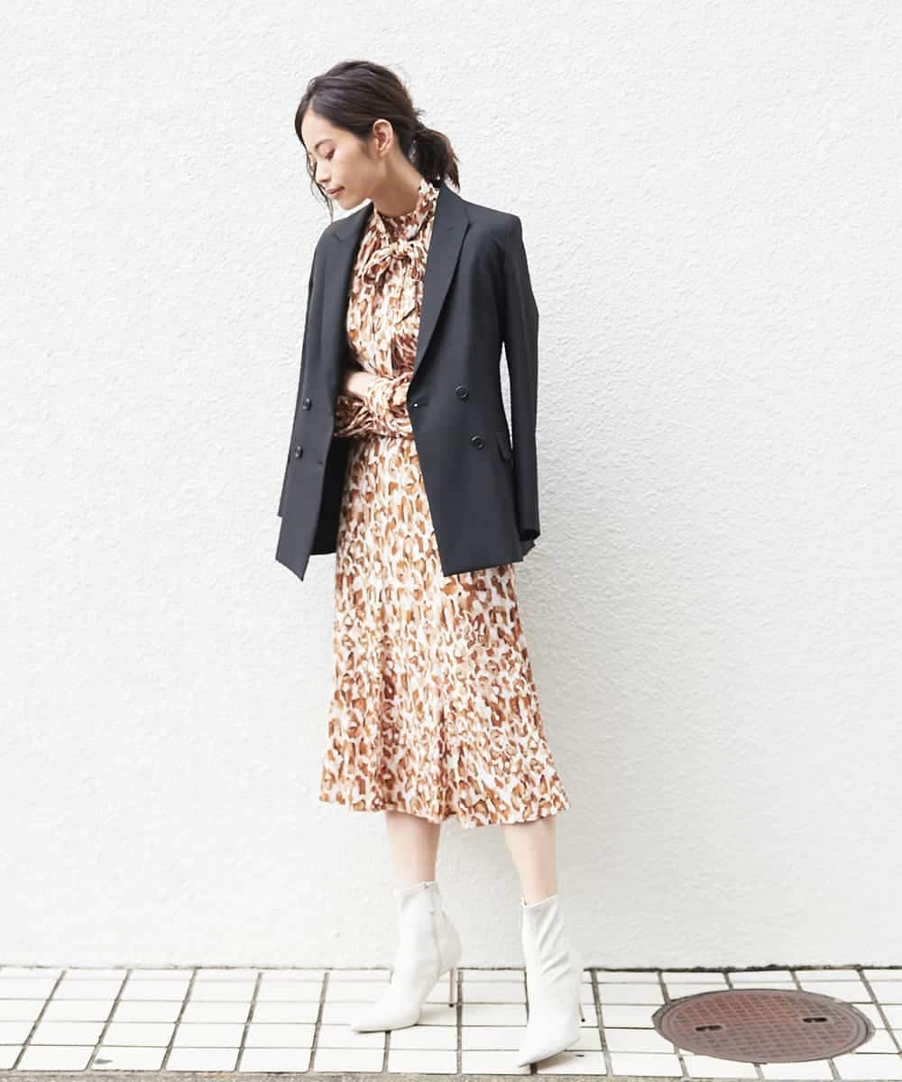 FMHJM16290 MICHEL KLEIN(ミッシェルクラン) ［セットアップ対応/洗える］ペイントレオパードプリントジャージースカート レッド(05)