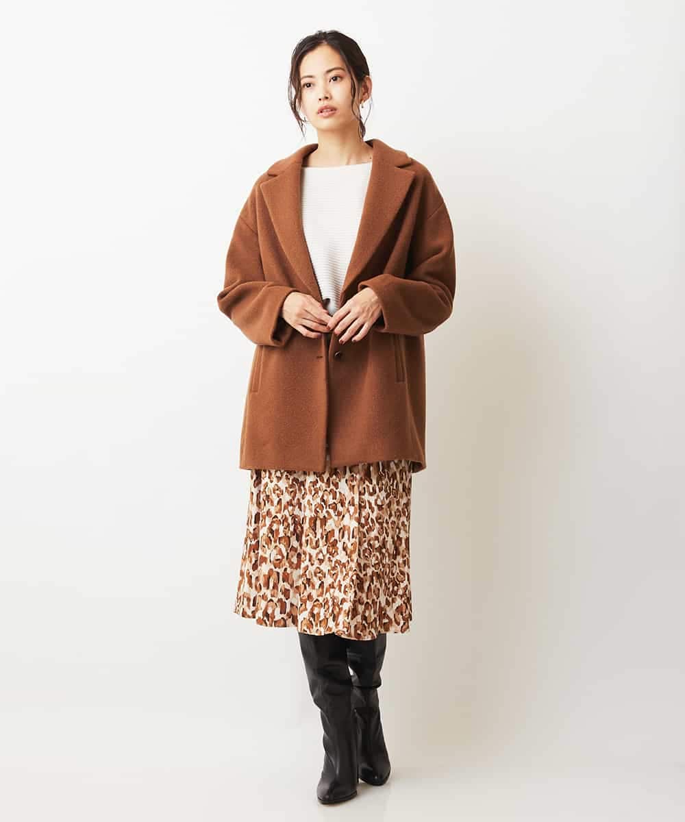 FMHJM16290 MICHEL KLEIN(ミッシェルクラン) ［セットアップ対応/洗える］ペイントレオパードプリントジャージースカート レッド(05)
