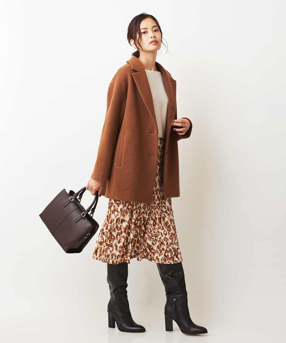 FMHJM16290 MICHEL KLEIN(ミッシェルクラン) ［セットアップ対応/洗える］ペイントレオパードプリントジャージースカート レッド(05)