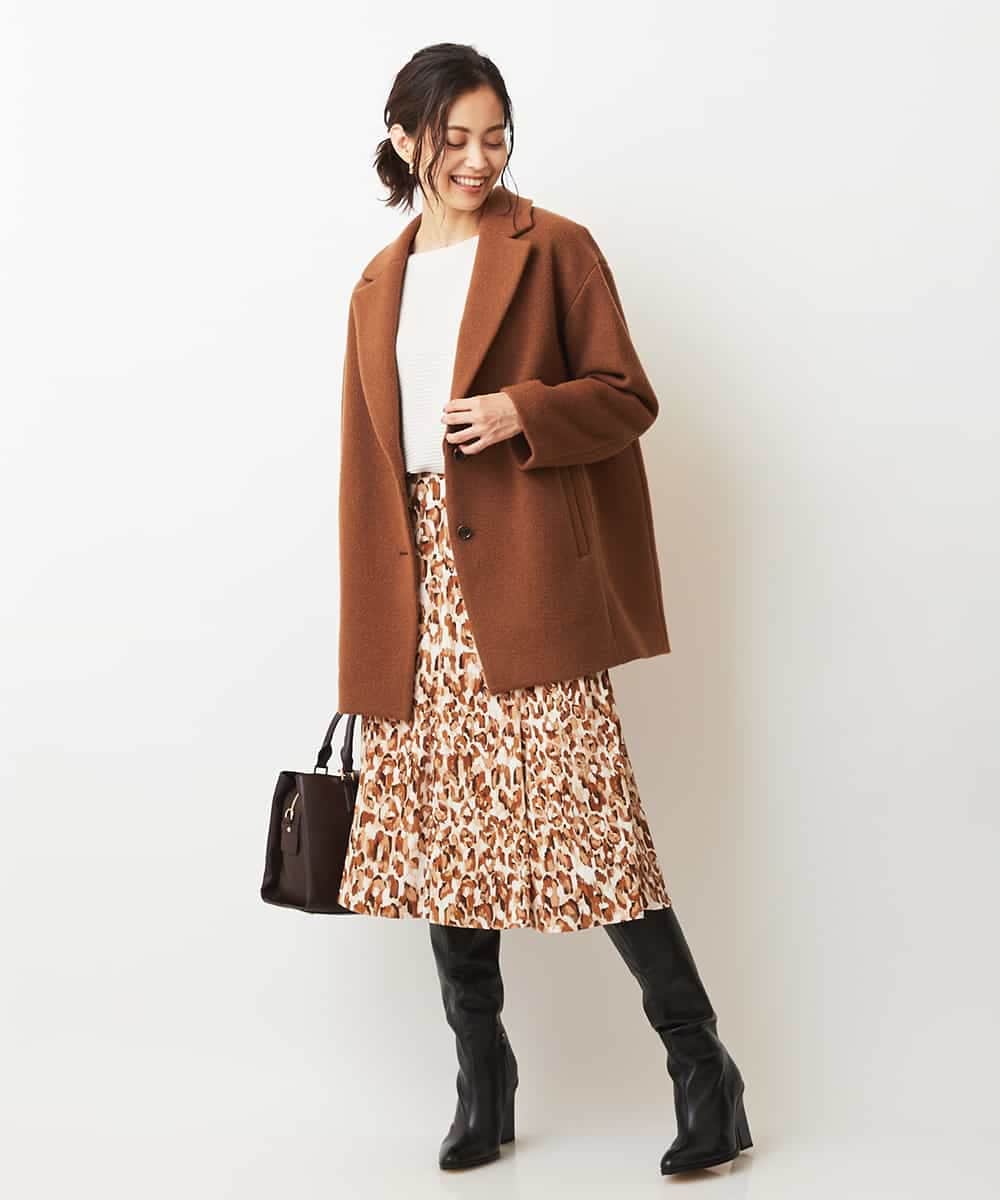 FMHJM16290 MICHEL KLEIN(ミッシェルクラン) ［セットアップ対応/洗える］ペイントレオパードプリントジャージースカート レッド(05)