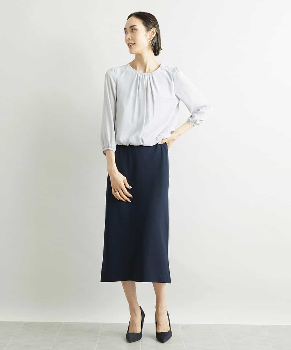 FMHJS13230 MICHEL KLEIN(ミッシェルクラン) [セットアップ対応/機能素材]サイドスリットジャージーペンシルスカート ネイビー(57)