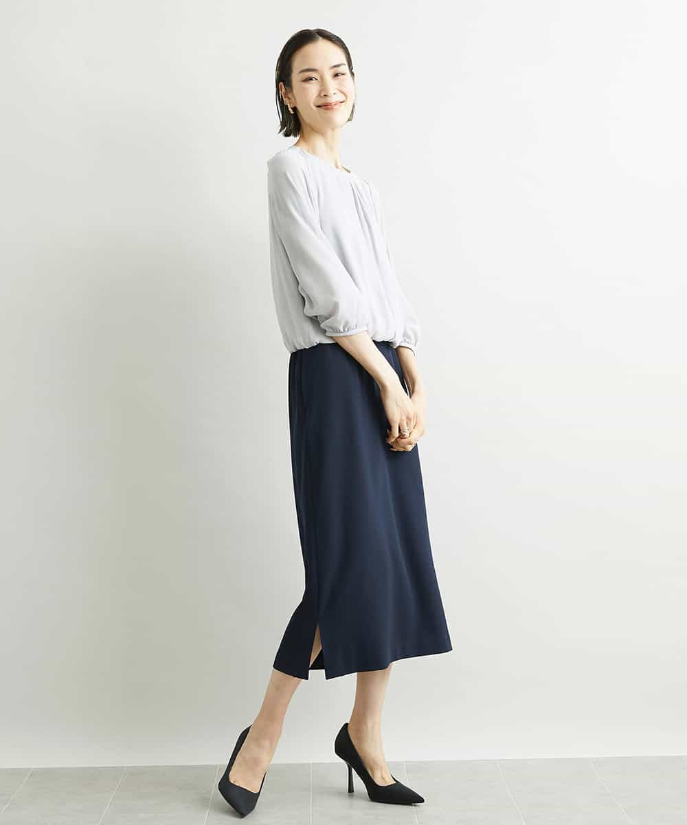 FMHJS13230 MICHEL KLEIN(ミッシェルクラン) [セットアップ対応/機能素材]サイドスリットジャージーペンシルスカート ネイビー(57)