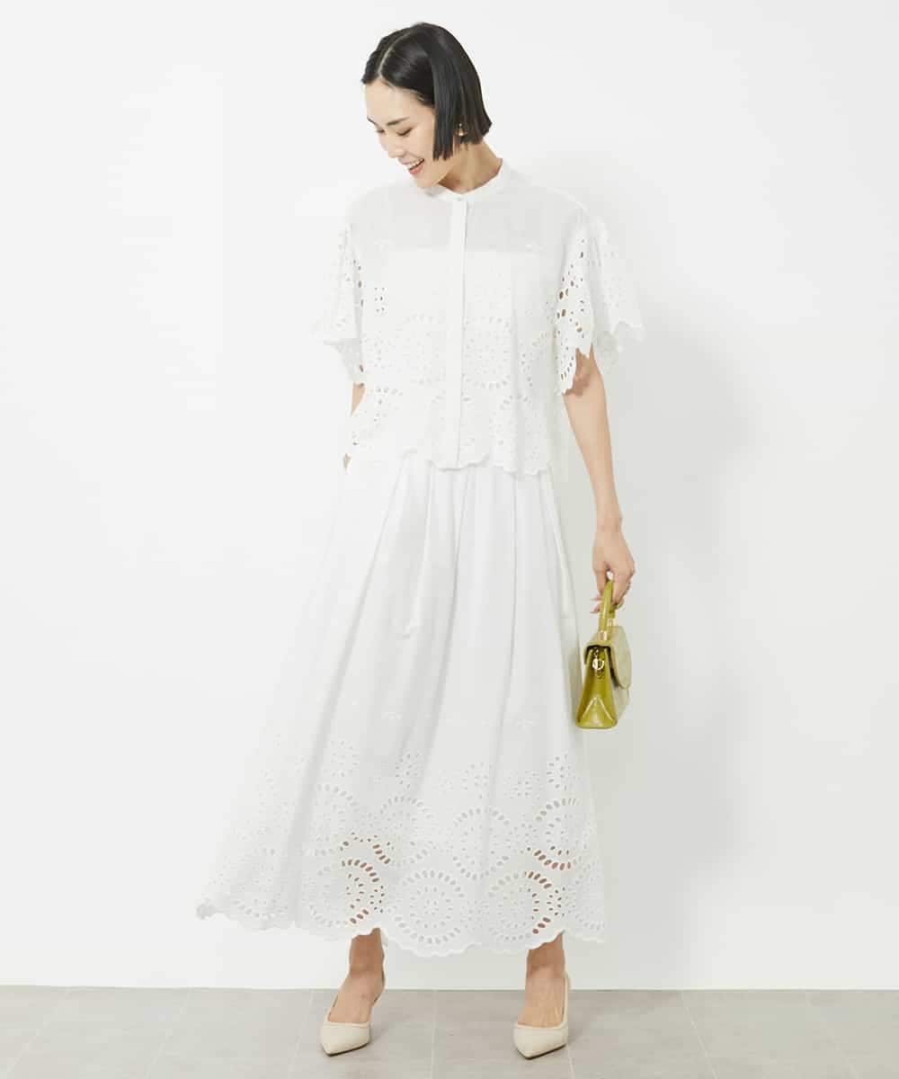 FMHJV01260 MICHEL KLEIN(ミッシェルクラン) [セットアップ対応]コットンスカラップレーススカート ブラック(94)