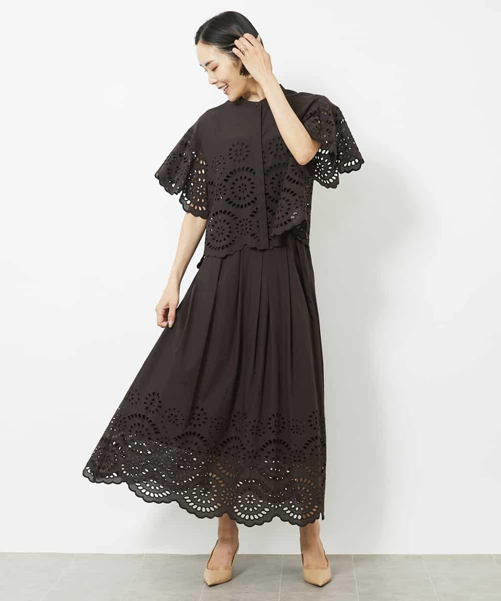FMHJV01260 MICHEL KLEIN(ミッシェルクラン) [セットアップ対応]コットンスカラップレーススカート ブラック(94)