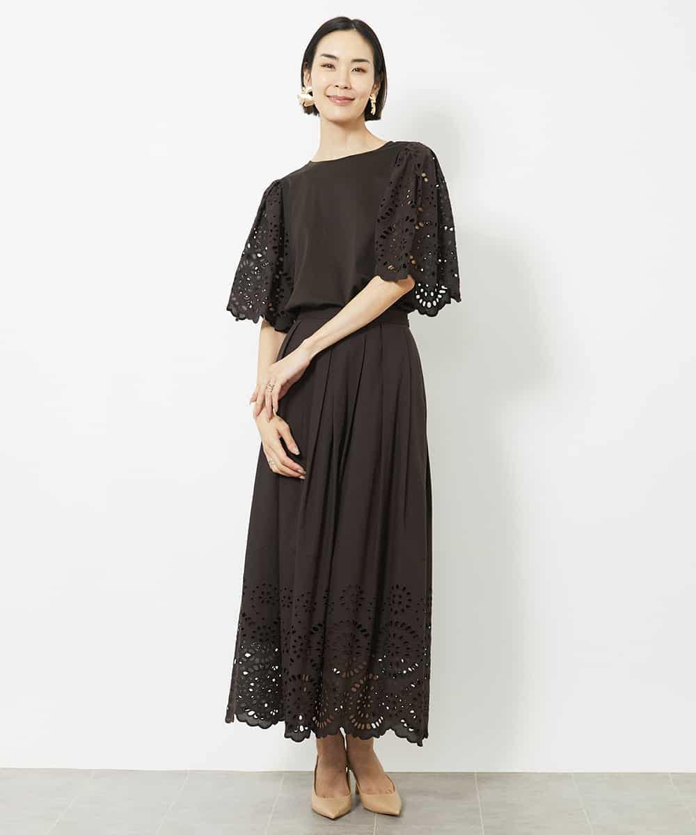 FMHJV01260 MICHEL KLEIN(ミッシェルクラン) [セットアップ対応]コットンスカラップレーススカート ブラック(94)