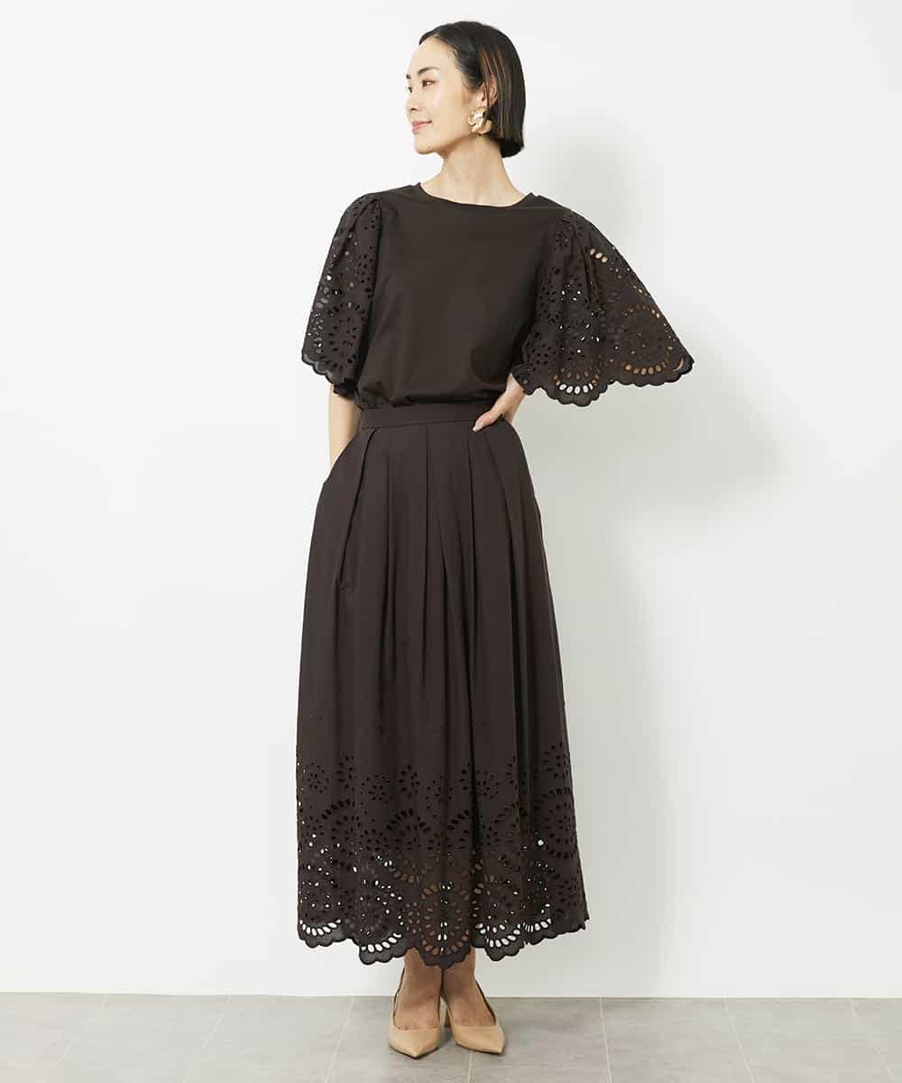 FMHJV01260 MICHEL KLEIN(ミッシェルクラン) [セットアップ対応]コットンスカラップレーススカート ブラック(94)