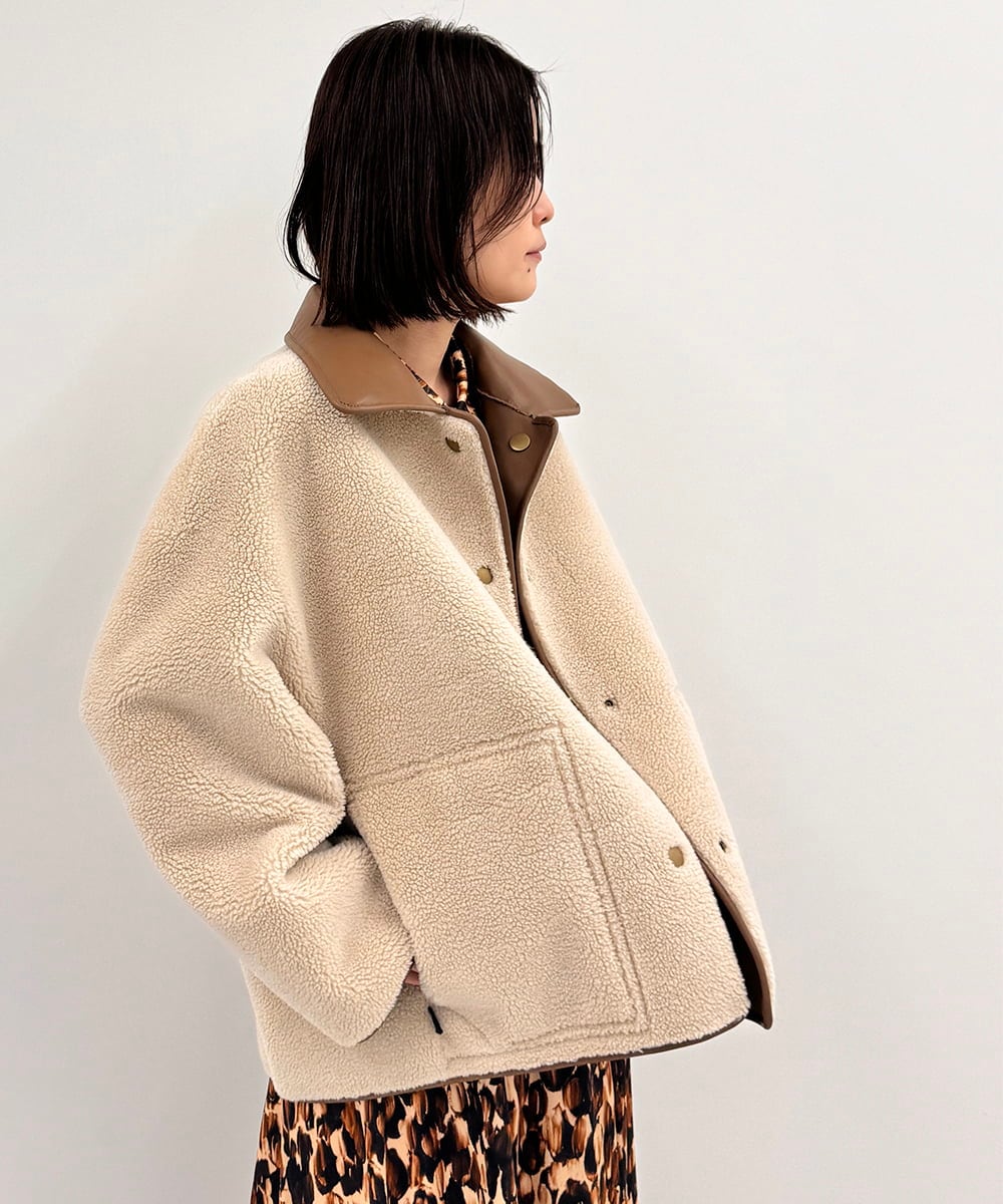 FMJAG40580 MICHEL KLEIN(ミッシェルクラン) レザー調ボアリバーシブルブルゾン ブラウン