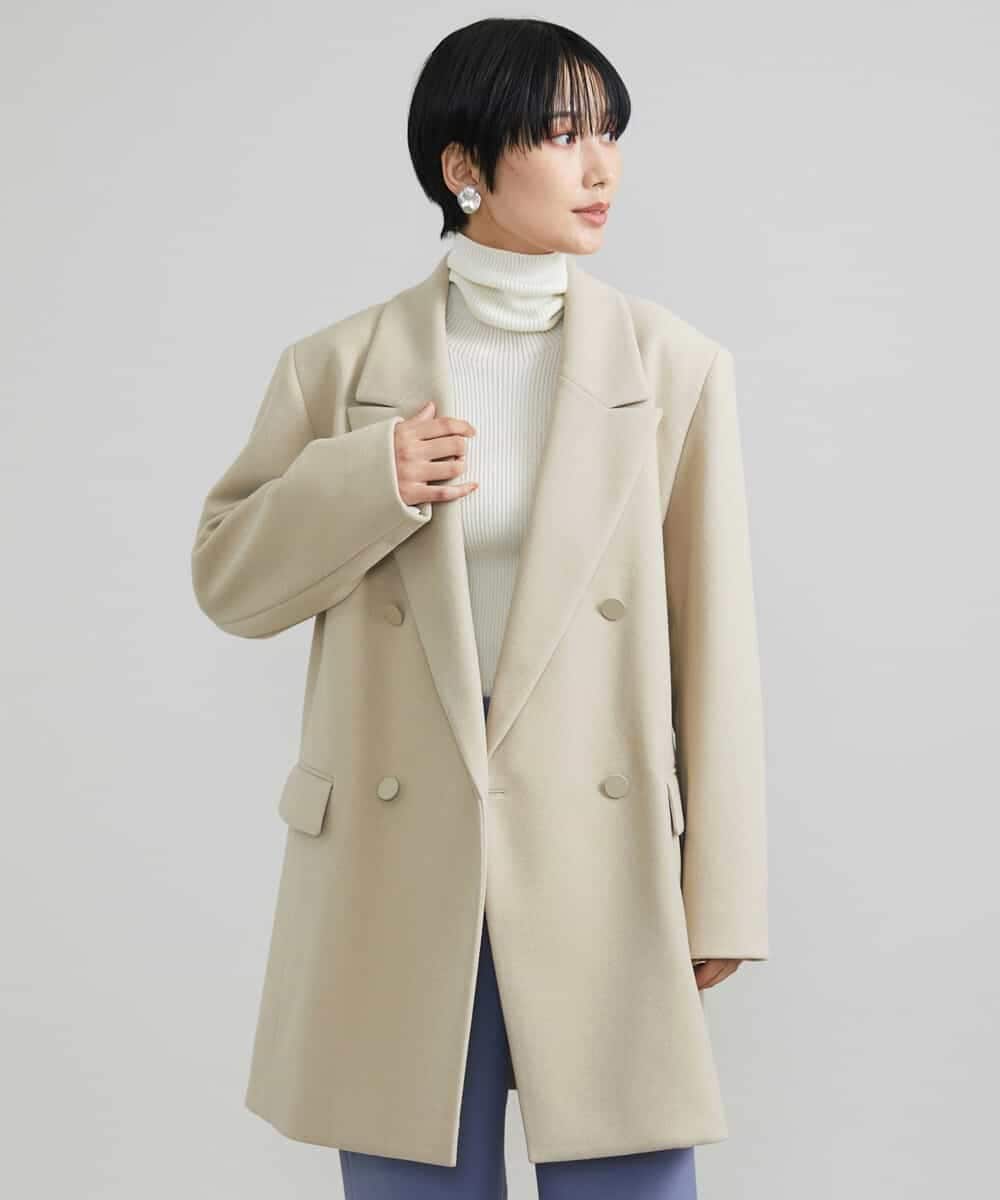 FMJAV30430 MICHEL KLEIN(ミッシェルクラン) ジャージーメルトンダブルブレストジャコット オフホワイト(81)