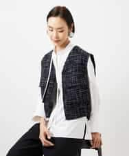 FMJDD11330 MICHEL KLEIN(ミッシェルクラン) ファンシーツイード フィッシャーマンジレ ネイビー