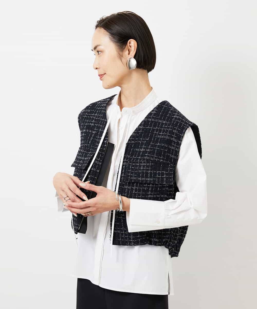 FMJDD11330 MICHEL KLEIN(ミッシェルクラン) ファンシーツイード フィッシャーマンジレ ネイビー