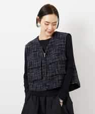 FMJDD11330 MICHEL KLEIN(ミッシェルクラン) ファンシーツイード フィッシャーマンジレ ネイビー