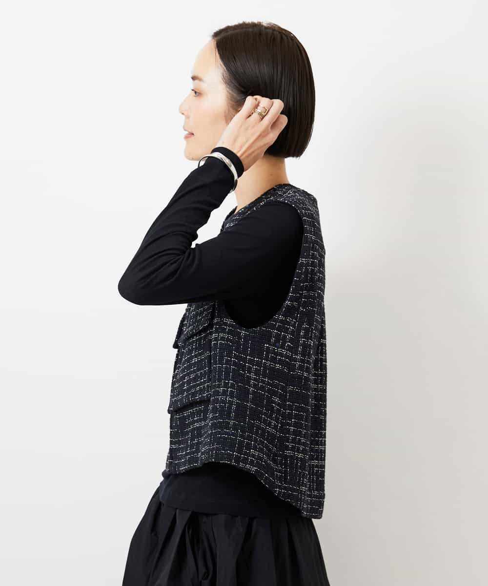 FMJDD11330 MICHEL KLEIN(ミッシェルクラン) ファンシーツイード フィッシャーマンジレ ネイビー