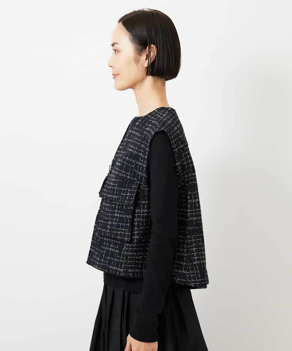 FMJDD11330 MICHEL KLEIN(ミッシェルクラン) ファンシーツイード フィッシャーマンジレ ネイビー