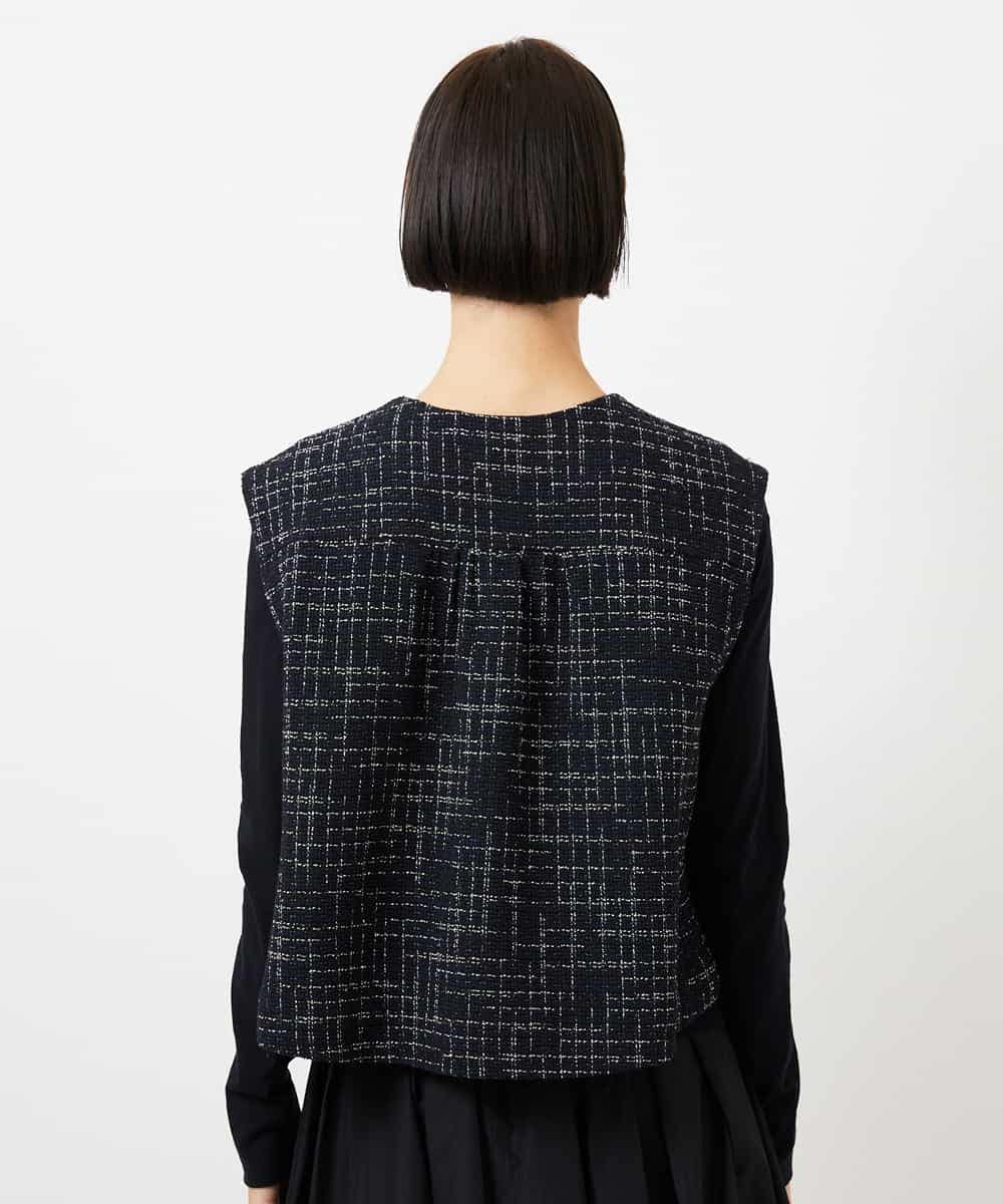 FMJDD11330 MICHEL KLEIN(ミッシェルクラン) ファンシーツイード フィッシャーマンジレ ネイビー