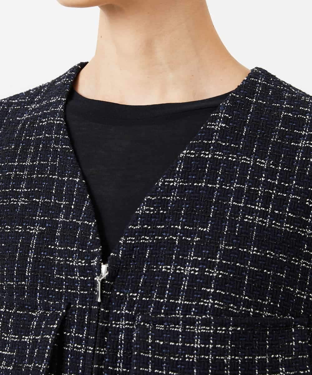 FMJDD11330 MICHEL KLEIN(ミッシェルクラン) ファンシーツイード フィッシャーマンジレ ネイビー