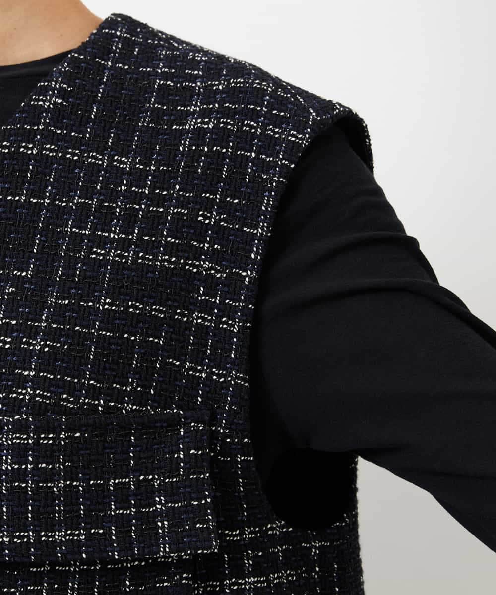 FMJDD11330 MICHEL KLEIN(ミッシェルクラン) ファンシーツイード フィッシャーマンジレ ネイビー