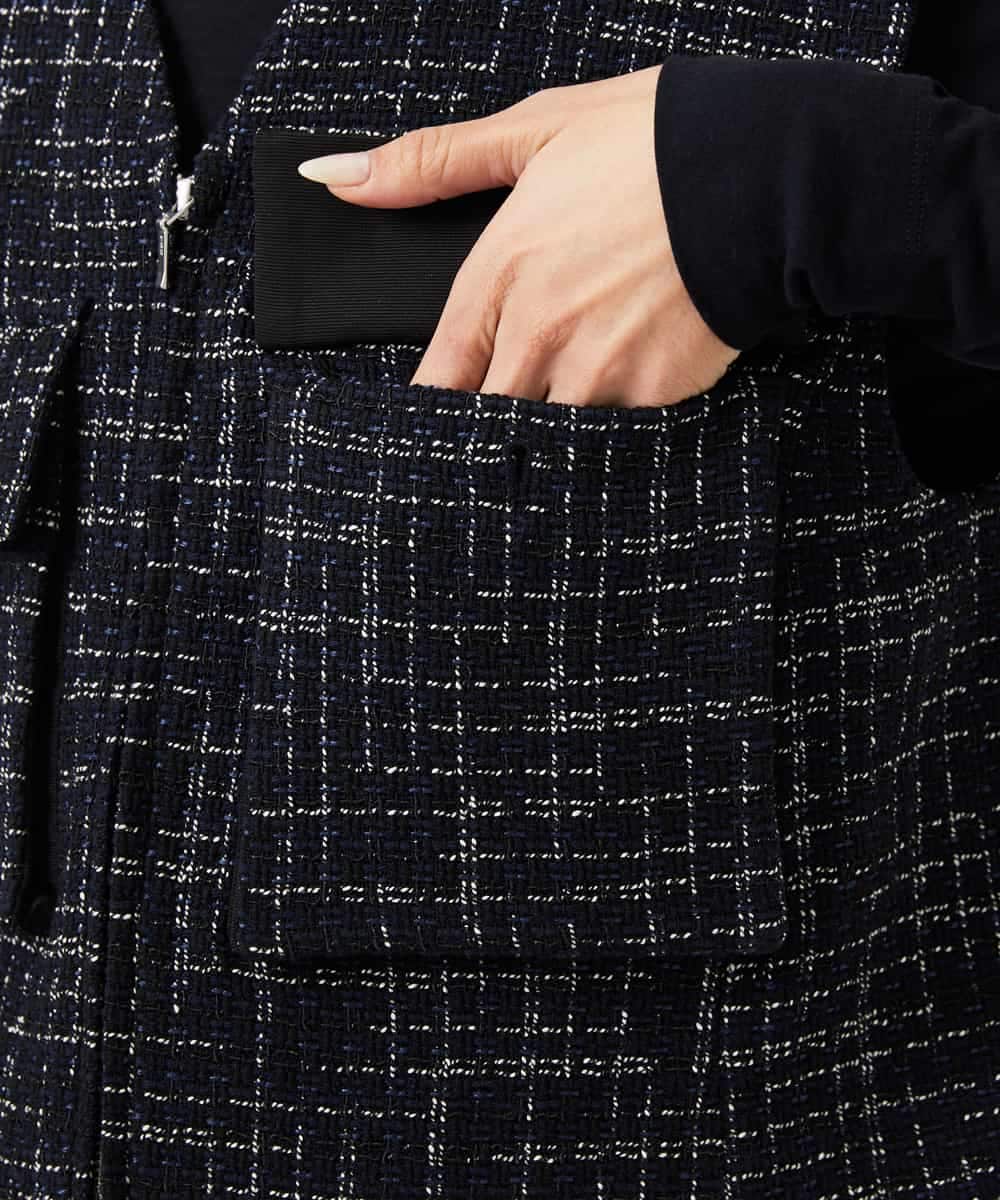 FMJDD11330 MICHEL KLEIN(ミッシェルクラン) ファンシーツイード フィッシャーマンジレ ネイビー