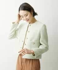 FMJDS12460 MICHEL KLEIN(ミッシェルクラン) [オリジナル素材]2WAYファンシーツイードノーカラージャケット ライトグリーン(30)