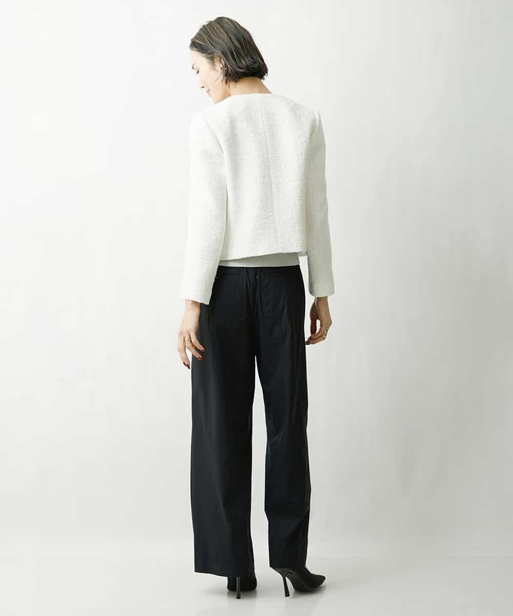 FMJDS12460 MICHEL KLEIN(ミッシェルクラン) [オリジナル素材]2WAYファンシーツイードノーカラージャケット アイボリー(80)