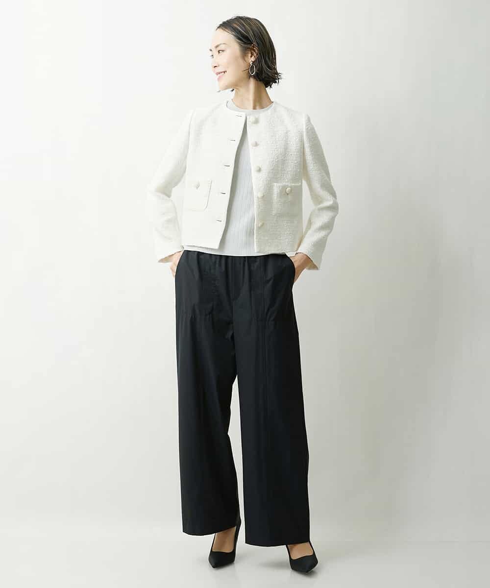 FMJDS12460 MICHEL KLEIN(ミッシェルクラン) [オリジナル素材]2WAYファンシーツイードノーカラージャケット アイボリー(80)