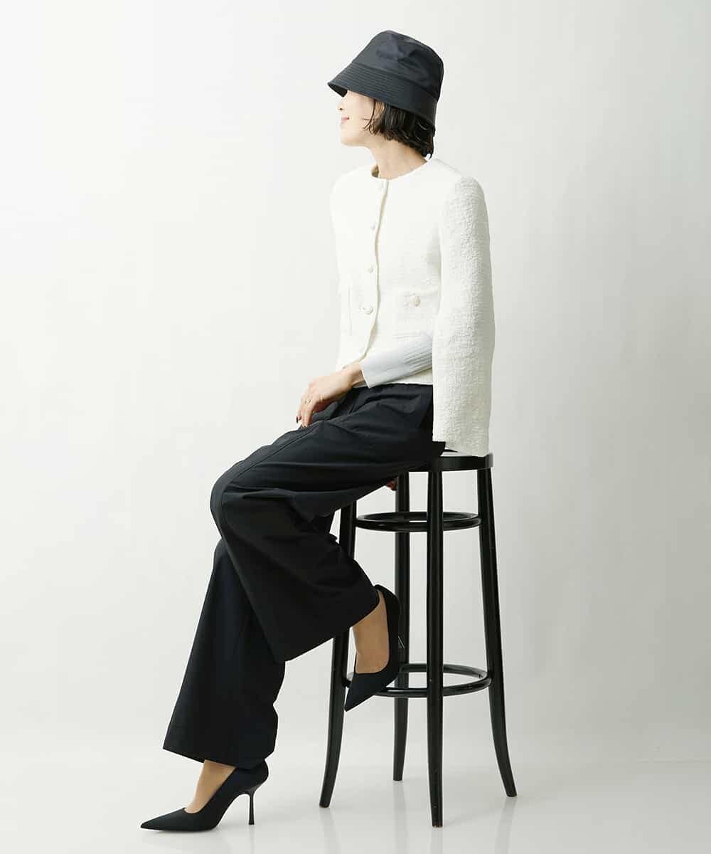 FMJDS12460 MICHEL KLEIN(ミッシェルクラン) [オリジナル素材]2WAYファンシーツイードノーカラージャケット アイボリー(80)