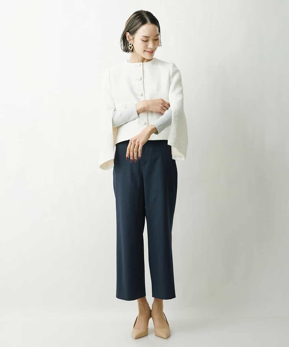 FMJDS12460 MICHEL KLEIN(ミッシェルクラン) [オリジナル素材]2WAYファンシーツイードノーカラージャケット アイボリー(80)