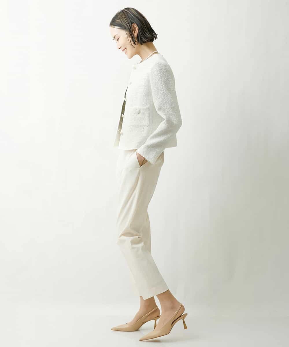 FMJDS12460 MICHEL KLEIN(ミッシェルクラン) [オリジナル素材]2WAYファンシーツイードノーカラージャケット アイボリー(80)