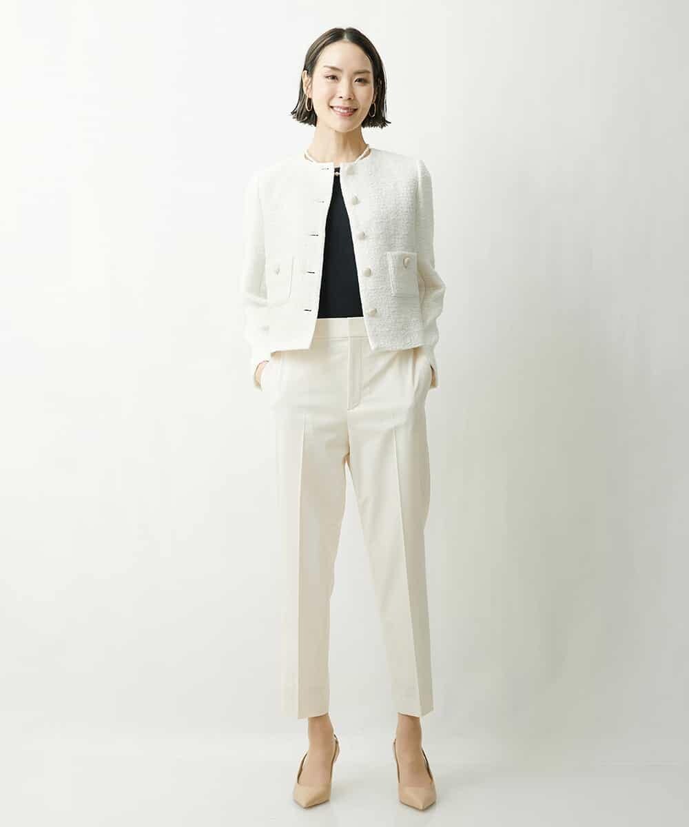 FMJDS12460 MICHEL KLEIN(ミッシェルクラン) [オリジナル素材]2WAYファンシーツイードノーカラージャケット アイボリー(80)