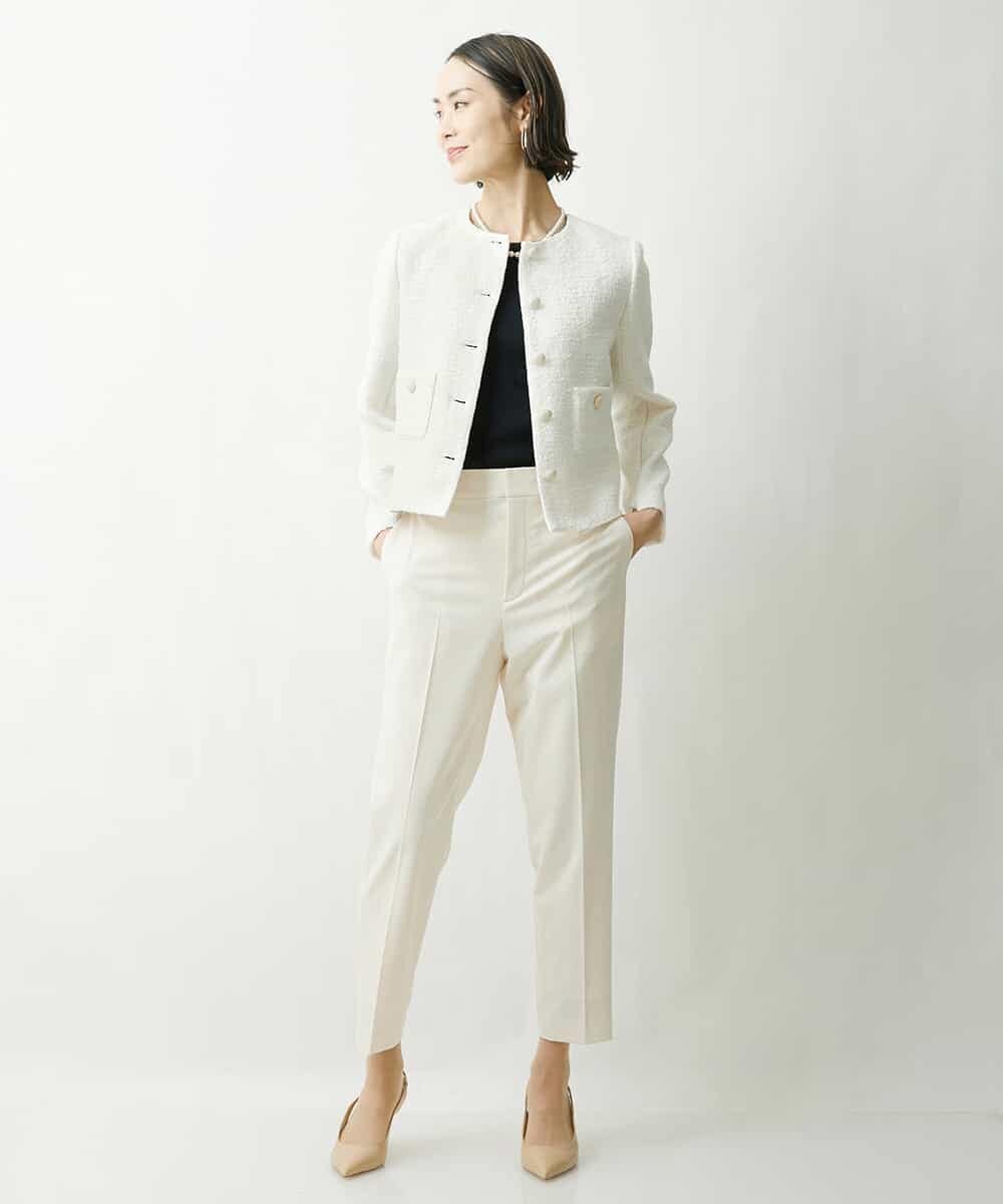 FMJDS12460 MICHEL KLEIN(ミッシェルクラン) [オリジナル素材]2WAYファンシーツイードノーカラージャケット アイボリー(80)
