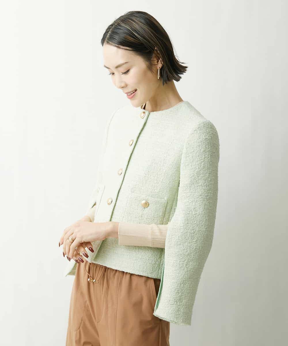 FMJDS12460 MICHEL KLEIN(ミッシェルクラン) [オリジナル素材]2WAYファンシーツイードノーカラージャケット アイボリー(80)