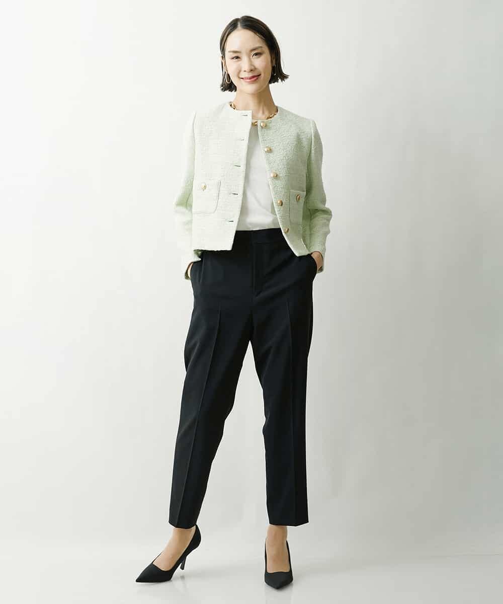 FMJDS12460 MICHEL KLEIN(ミッシェルクラン) [オリジナル素材]2WAYファンシーツイードノーカラージャケット アイボリー(80)
