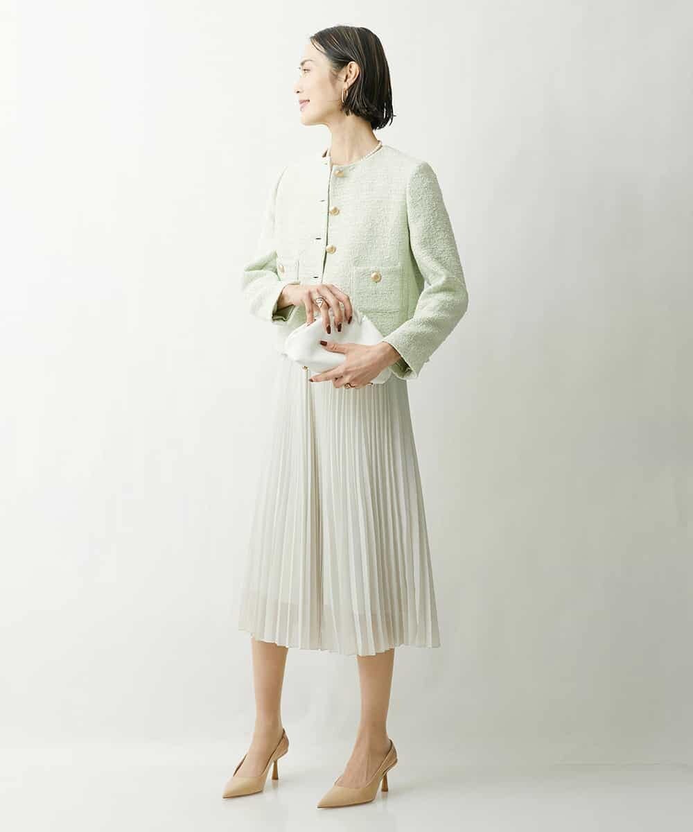 FMJDS12460 MICHEL KLEIN(ミッシェルクラン) [オリジナル素材]2WAYファンシーツイードノーカラージャケット アイボリー(80)