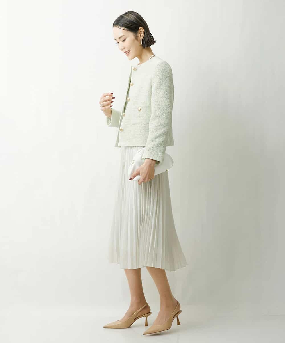 FMJDS12460 MICHEL KLEIN(ミッシェルクラン) [オリジナル素材]2WAYファンシーツイードノーカラージャケット アイボリー(80)