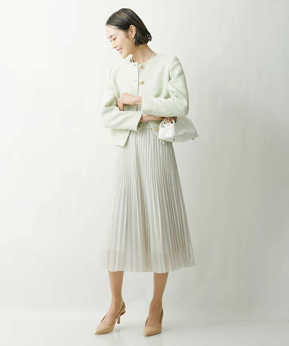 FMJDS12460 MICHEL KLEIN(ミッシェルクラン) [オリジナル素材]2WAYファンシーツイードノーカラージャケット アイボリー(80)