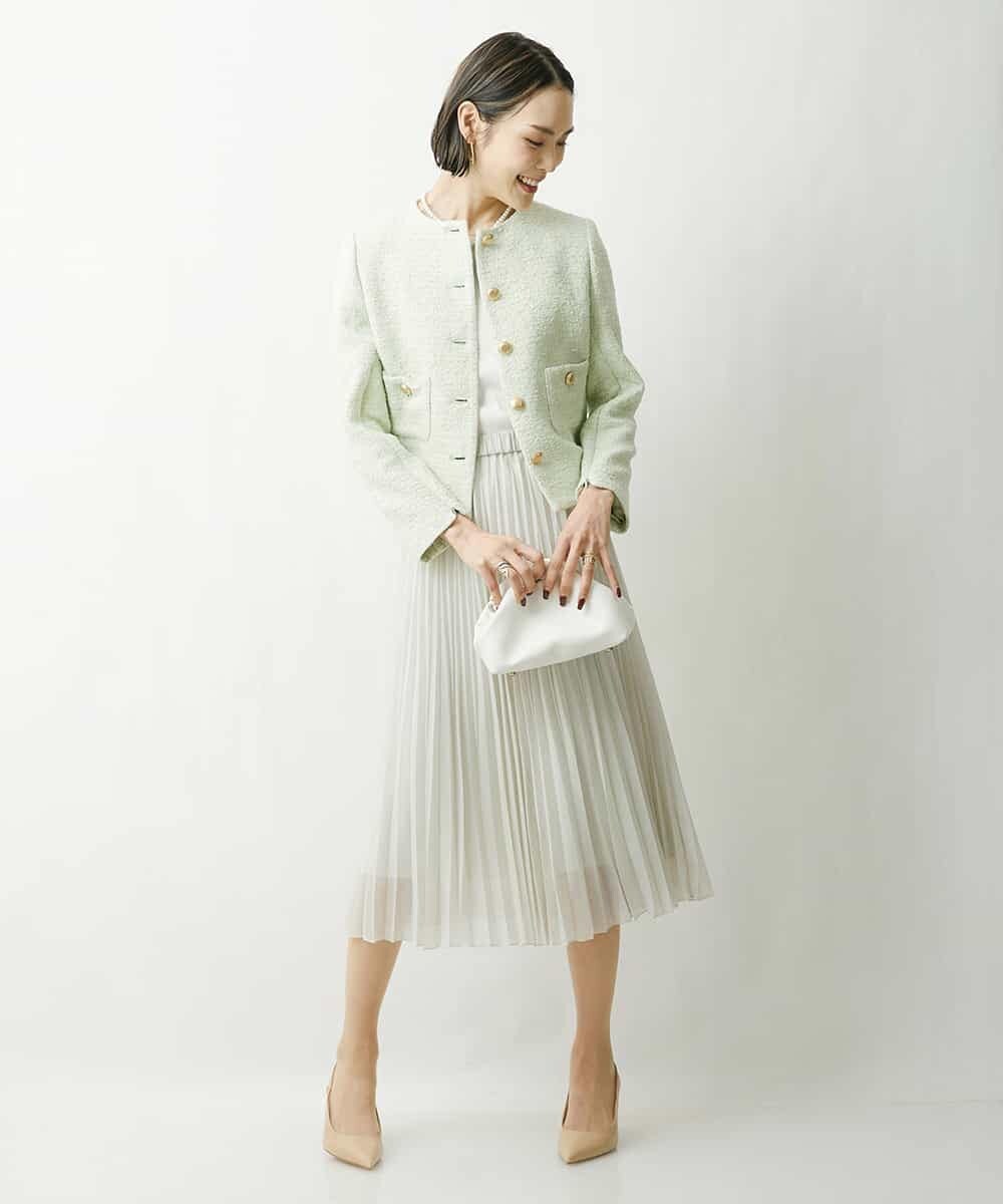 FMJDS12460 MICHEL KLEIN(ミッシェルクラン) [オリジナル素材]2WAYファンシーツイードノーカラージャケット アイボリー(80)