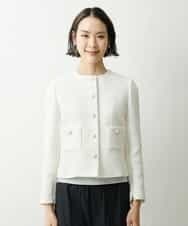 FMJDS12460 MICHEL KLEIN(ミッシェルクラン) [オリジナル素材]2WAYファンシーツイードノーカラージャケット アイボリー(80)