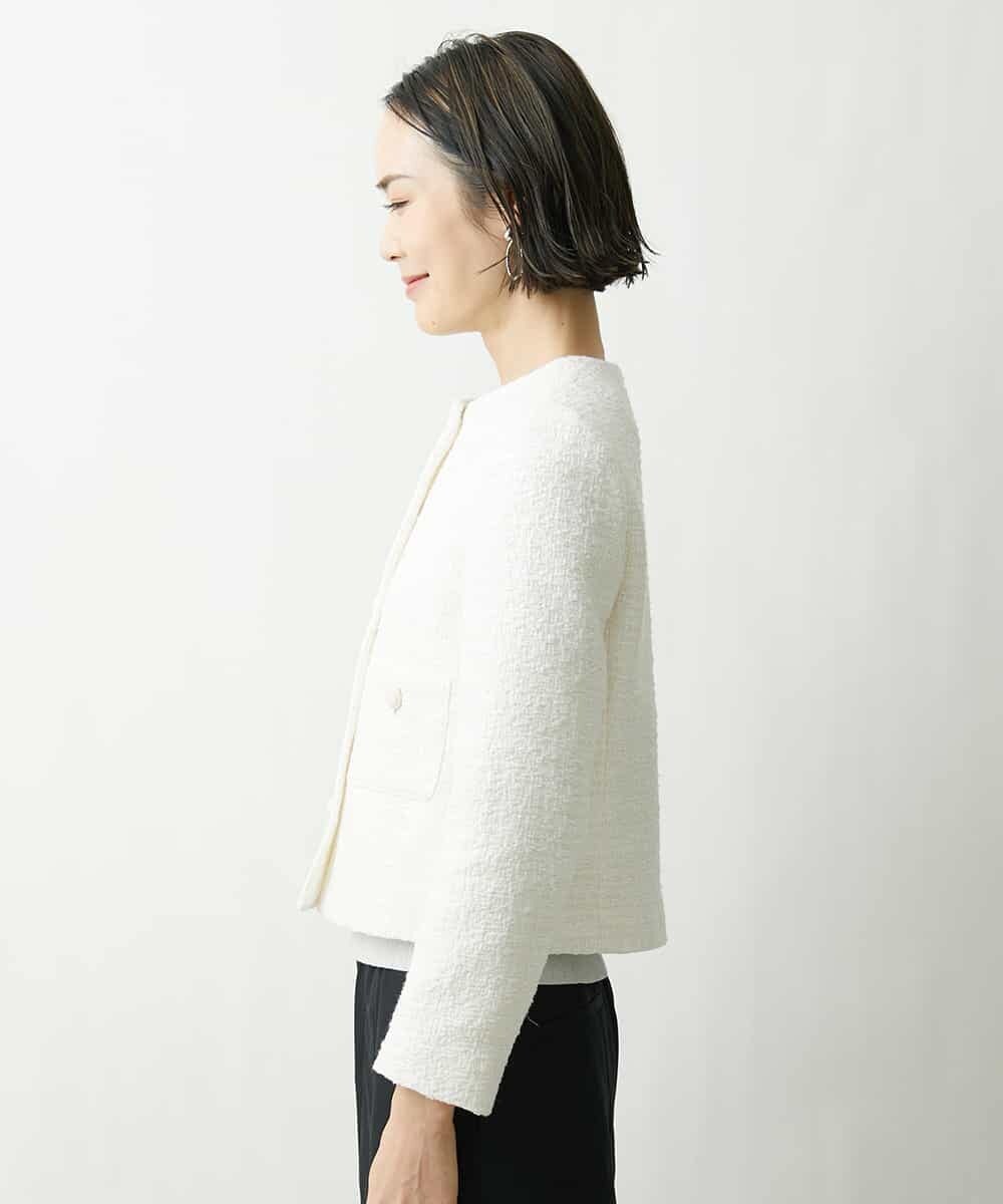 FMJDS12460 MICHEL KLEIN(ミッシェルクラン) [オリジナル素材]2WAYファンシーツイードノーカラージャケット アイボリー(80)