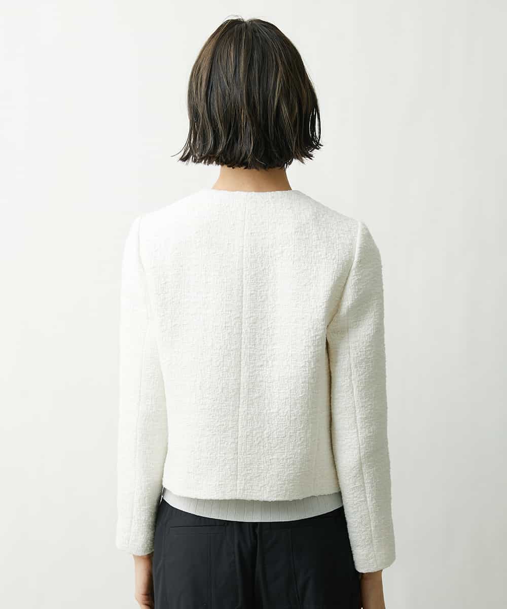 FMJDS12460 MICHEL KLEIN(ミッシェルクラン) [オリジナル素材]2WAYファンシーツイードノーカラージャケット アイボリー(80)