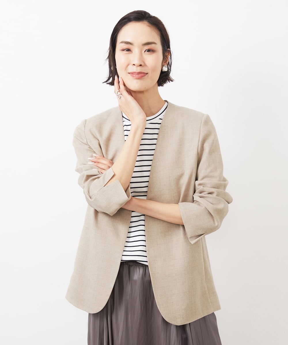 FMJFA01360 MICHEL KLEIN(ミッシェルクラン) ノーカラーリラクシージャケット ベージュ