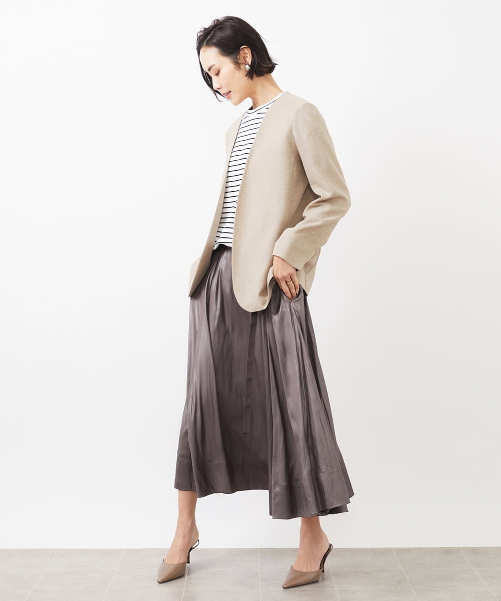 FMJFA01360 MICHEL KLEIN(ミッシェルクラン) ノーカラーリラクシージャケット ベージュ