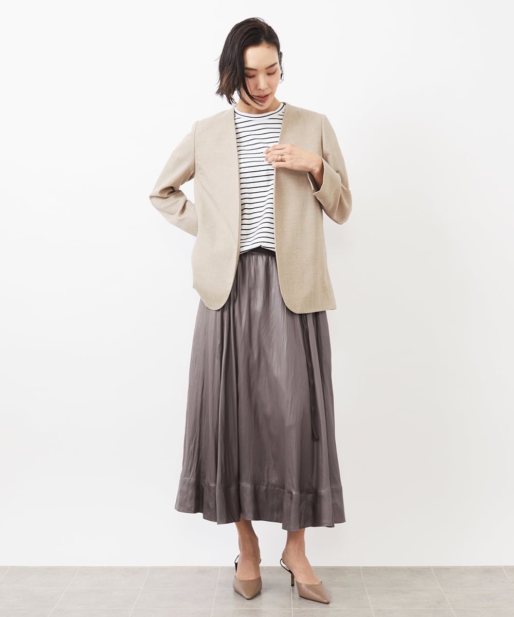 FMJFA01360 MICHEL KLEIN(ミッシェルクラン) ノーカラーリラクシージャケット ベージュ