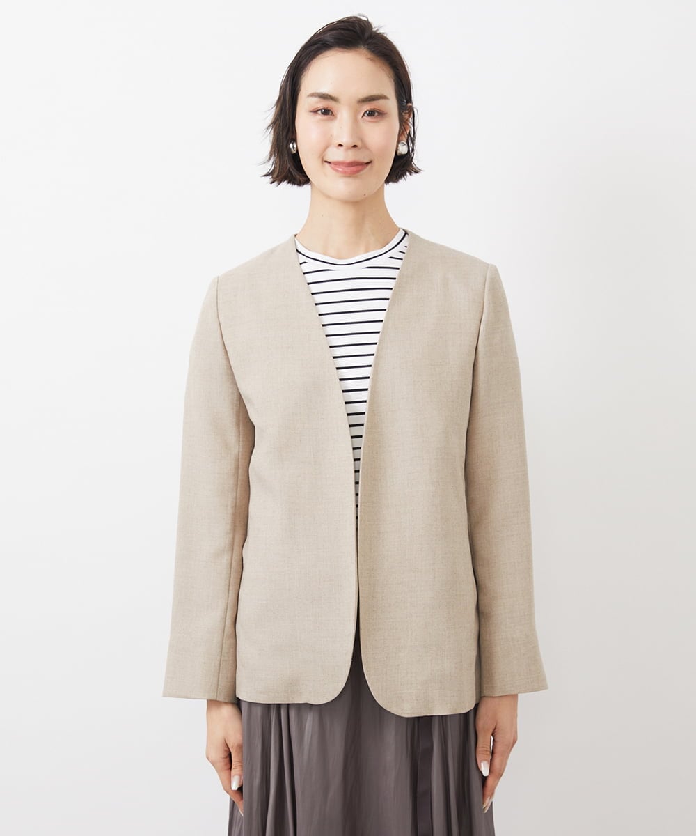 FMJFA01360 MICHEL KLEIN(ミッシェルクラン) ノーカラーリラクシージャケット ベージュ