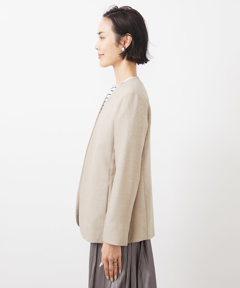 FMJFA01360 MICHEL KLEIN(ミッシェルクラン) ノーカラーリラクシージャケット ベージュ