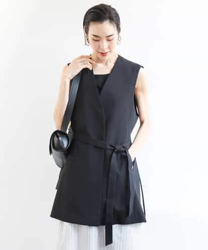MICHEL KLEIN(ミッシェルクラン) ベルト付きノーカラージレ ブラック/黒 38