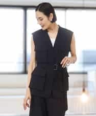 FMJGD05390 MICHEL KLEIN(ミッシェルクラン) [セットアップ対応]ツイードライク フィッシャーマンジレ ネイビー