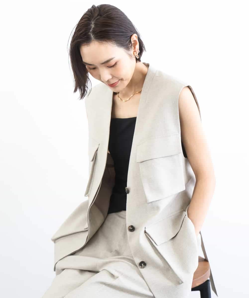 FMJGD05390 MICHEL KLEIN(ミッシェルクラン) [セットアップ対応]ツイードライク フィッシャーマンジレ ベージュ