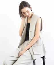 FMJGD05390 MICHEL KLEIN(ミッシェルクラン) [セットアップ対応]ツイードライク フィッシャーマンジレ ベージュ