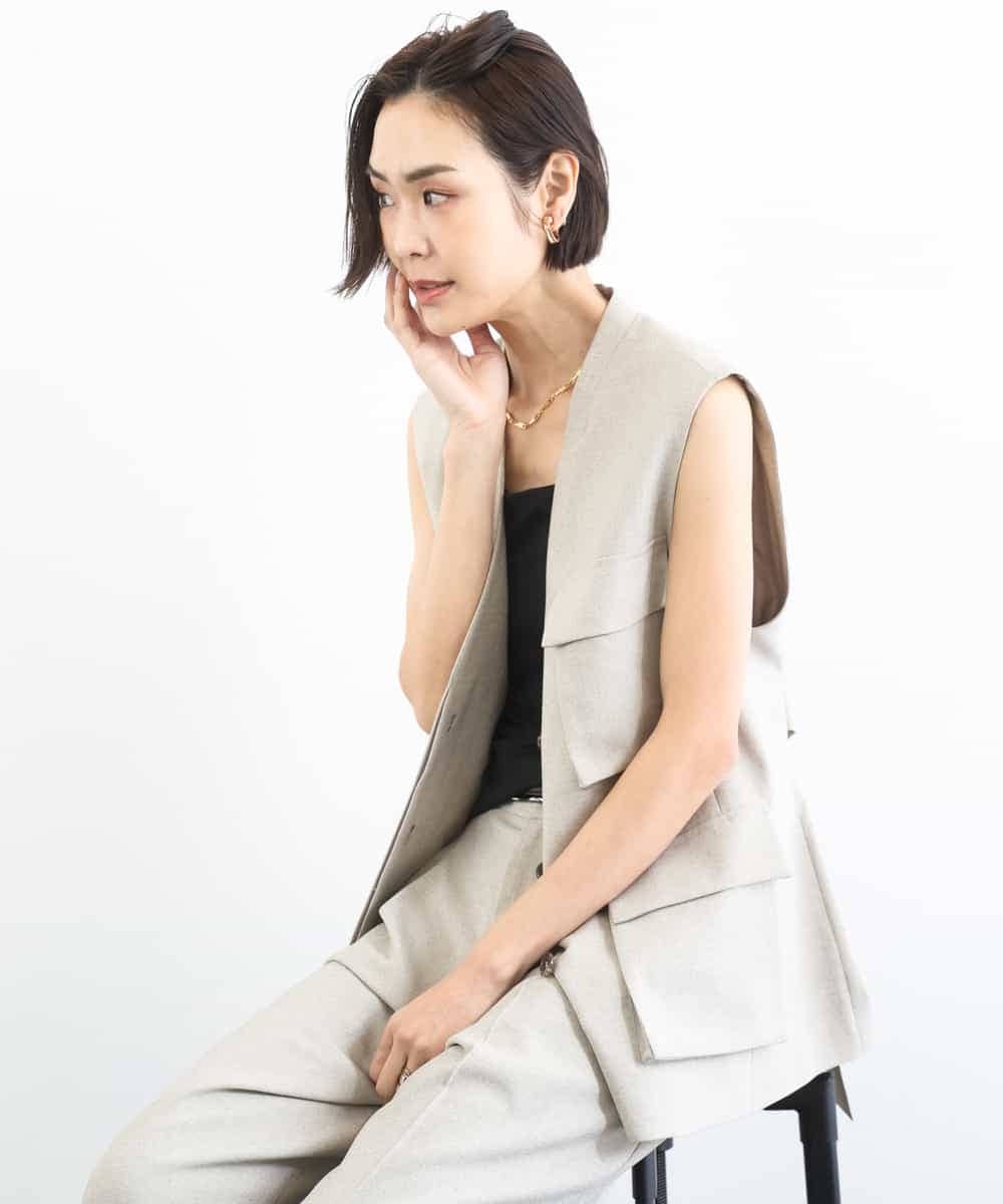 FMJGD05390 MICHEL KLEIN(ミッシェルクラン) [セットアップ対応]ツイードライク フィッシャーマンジレ ベージュ