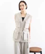 FMJGD05390 MICHEL KLEIN(ミッシェルクラン) [セットアップ対応]ツイードライク フィッシャーマンジレ ベージュ